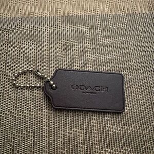 NWOT Coach Leather Tag Bag Charm Key Chain Dark Chocolate Brown Silver Hardware